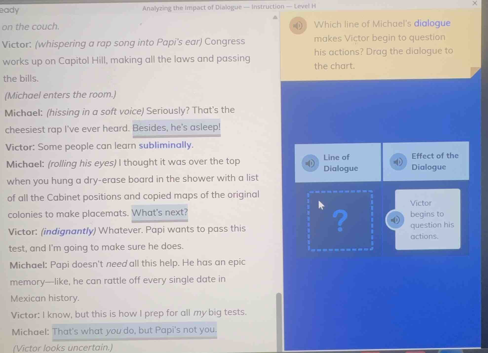 analyzing the impact of dialogue — instruction — level h on the couch. …