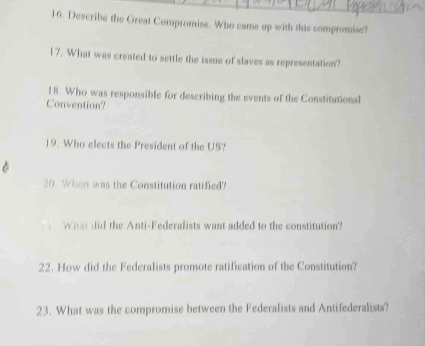 16. describe the great compromise. who came up with this compromise? 17…