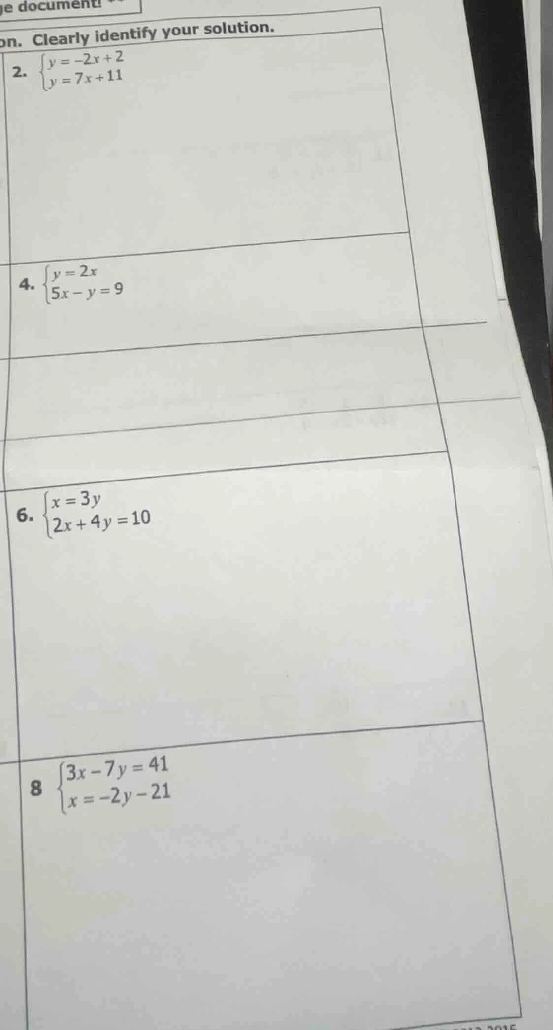 on. clearly identify your solution. 2. $\begin{cases} y=-2x+2 \\ y=7x+1…