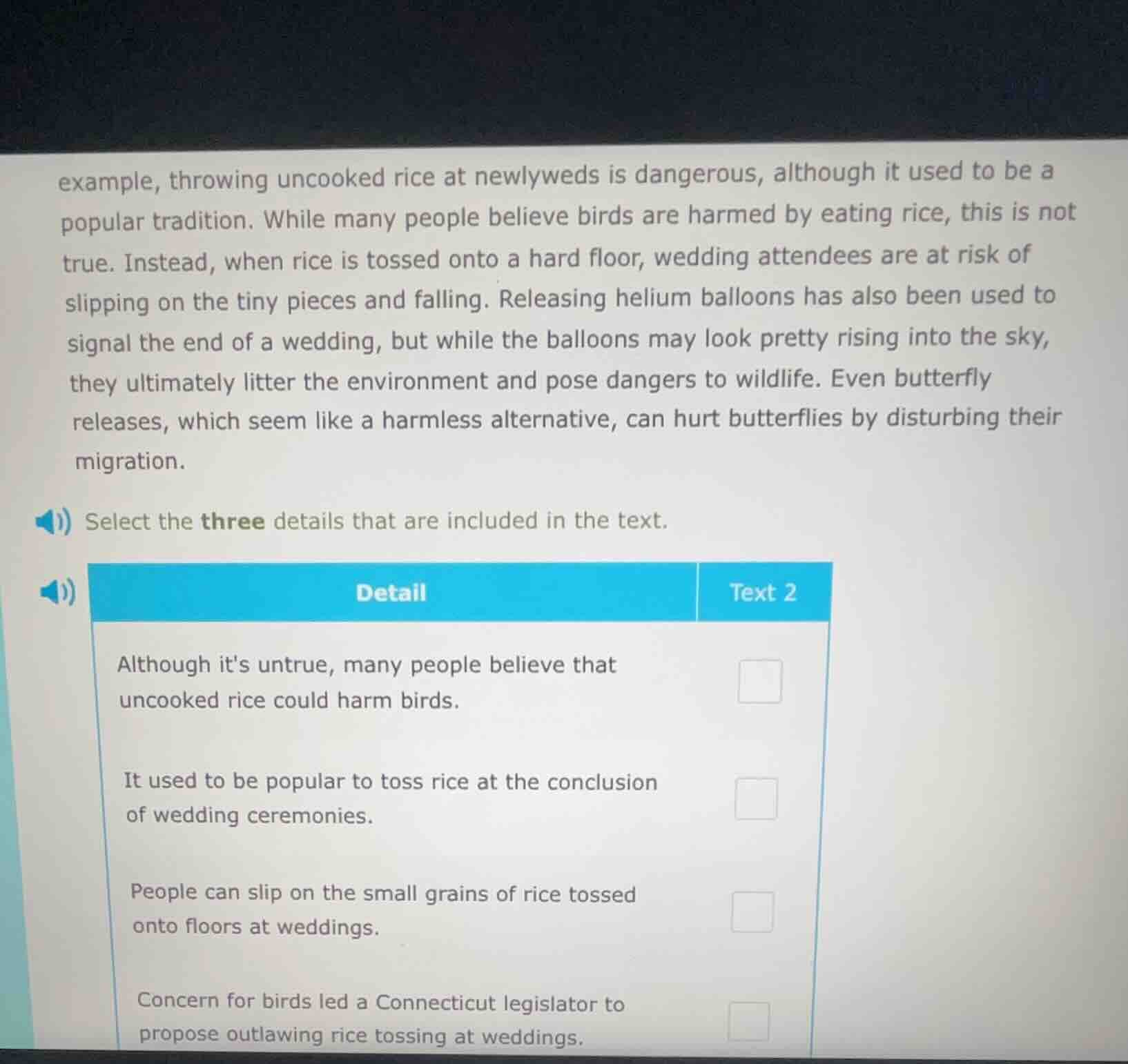 example, throwing uncooked rice at newlyweds is dangerous, although it …