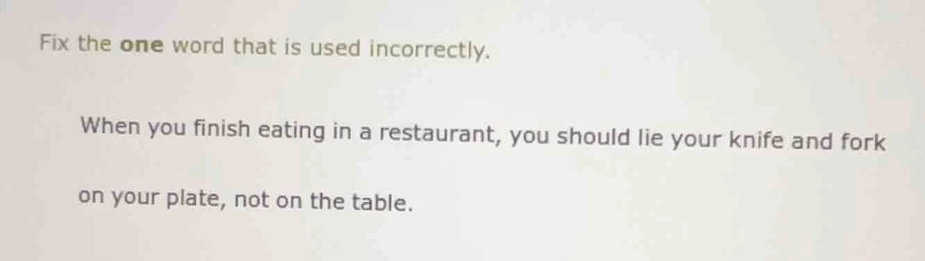 fix the one word that is used incorrectly. when you finish eating in a …