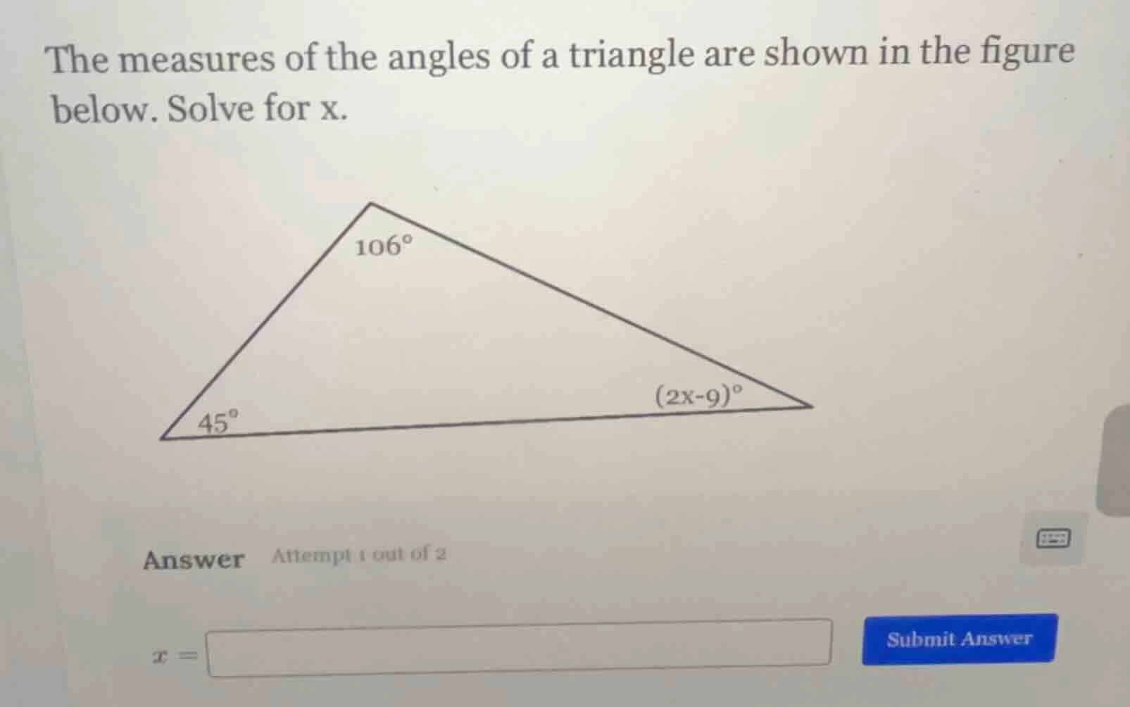 the measures of the angles of a triangle are shown in the figure below.…