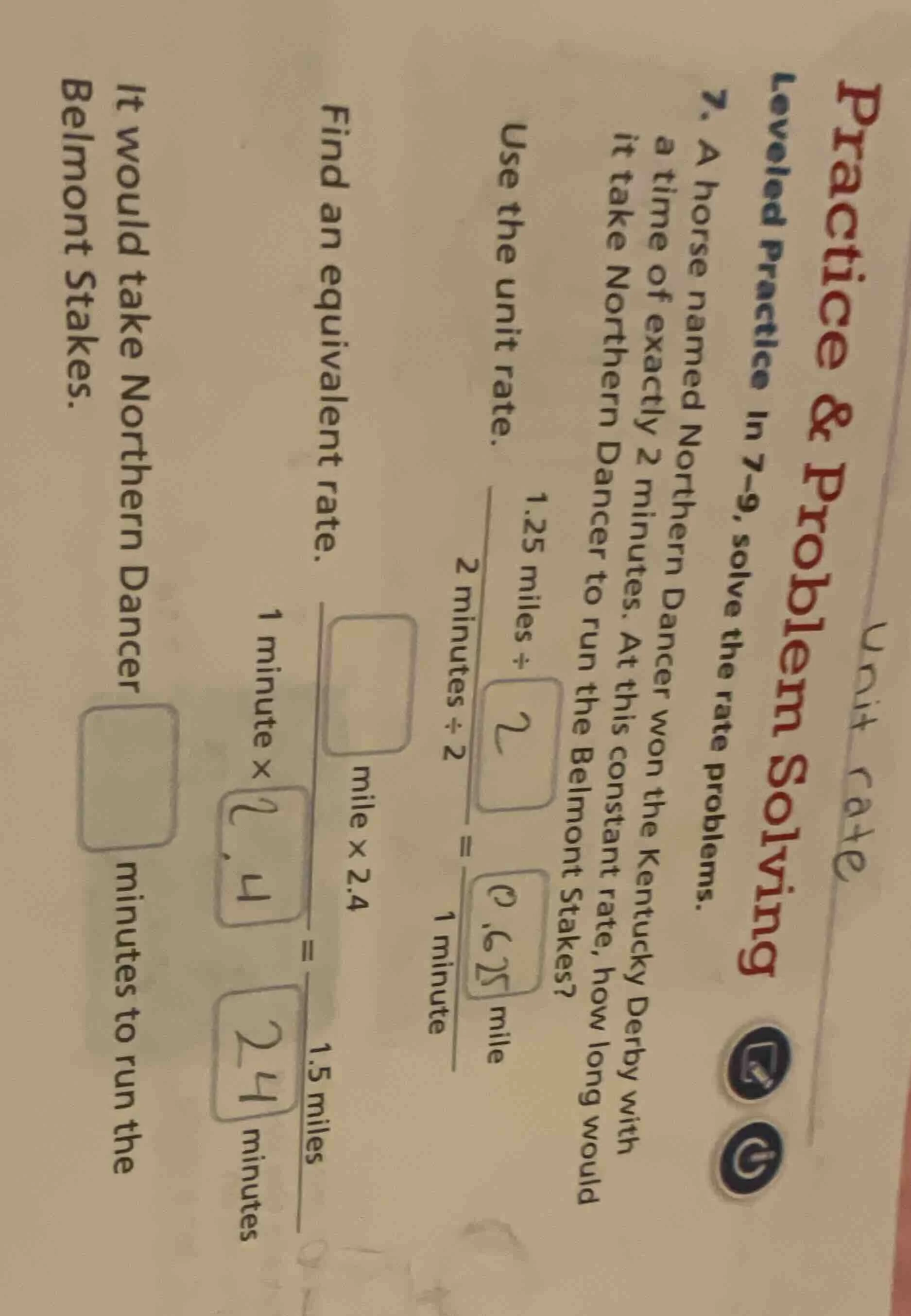unit rate practice & problem solving leveled practice in 7-9, solve the…