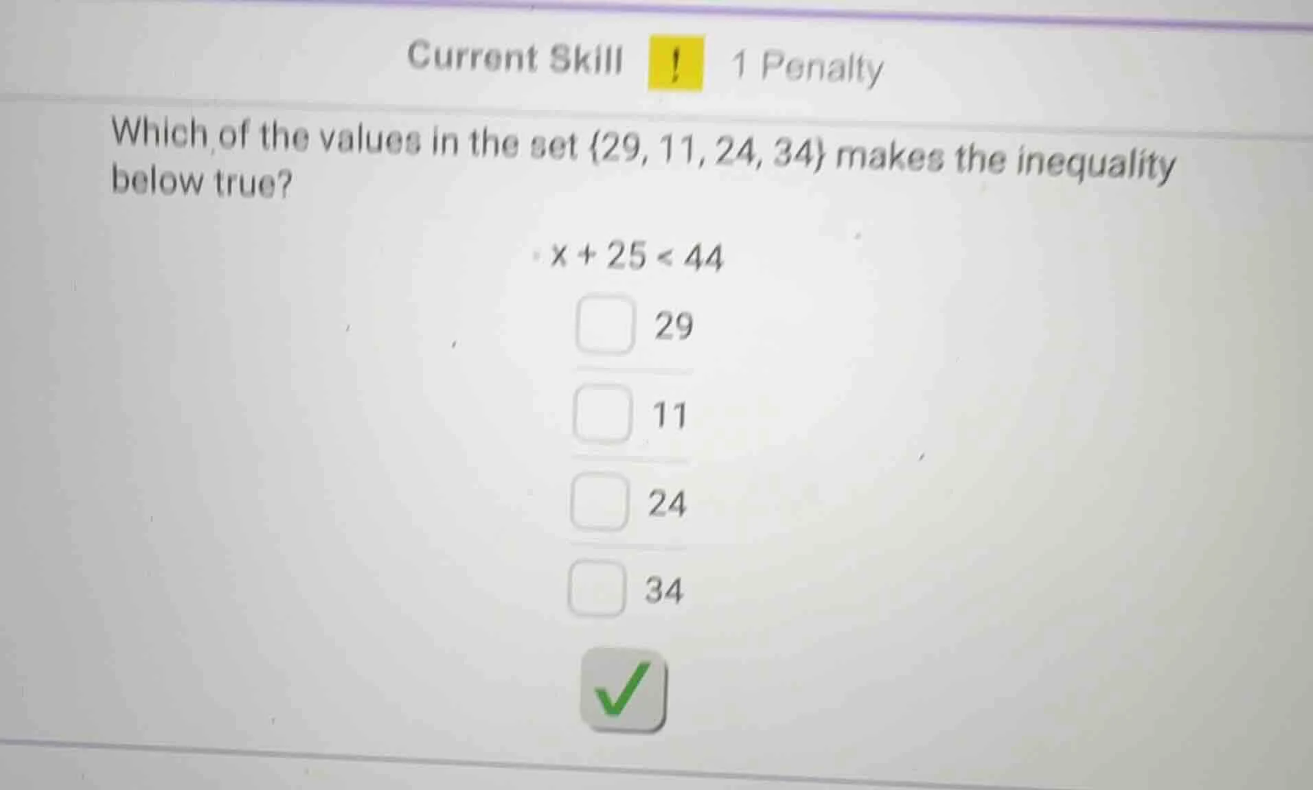 current skill ! 1 penalty which of the values in the set {29, 11, 24, 3…