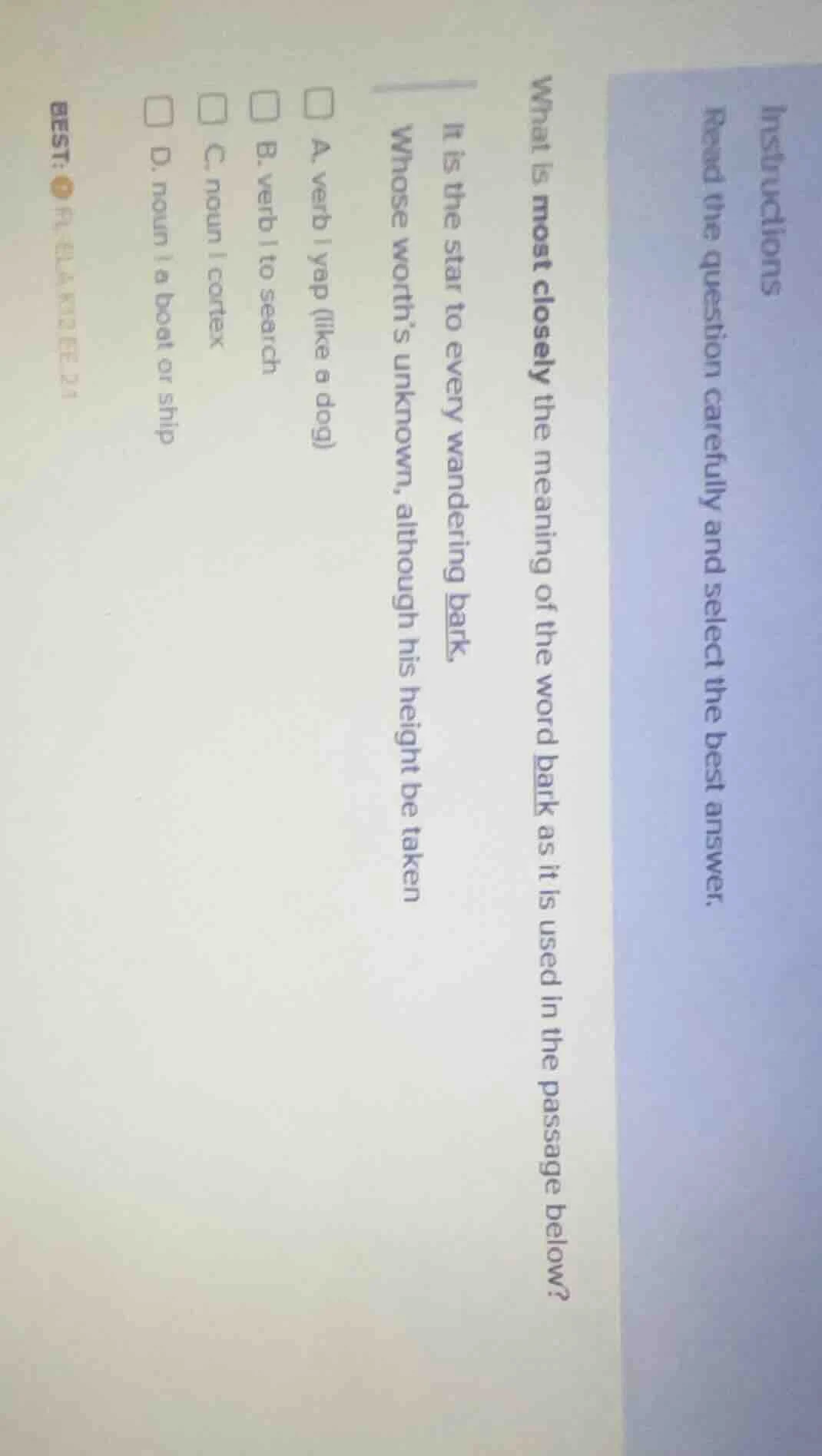 instructions read the question carefully and select the best answer. wh…