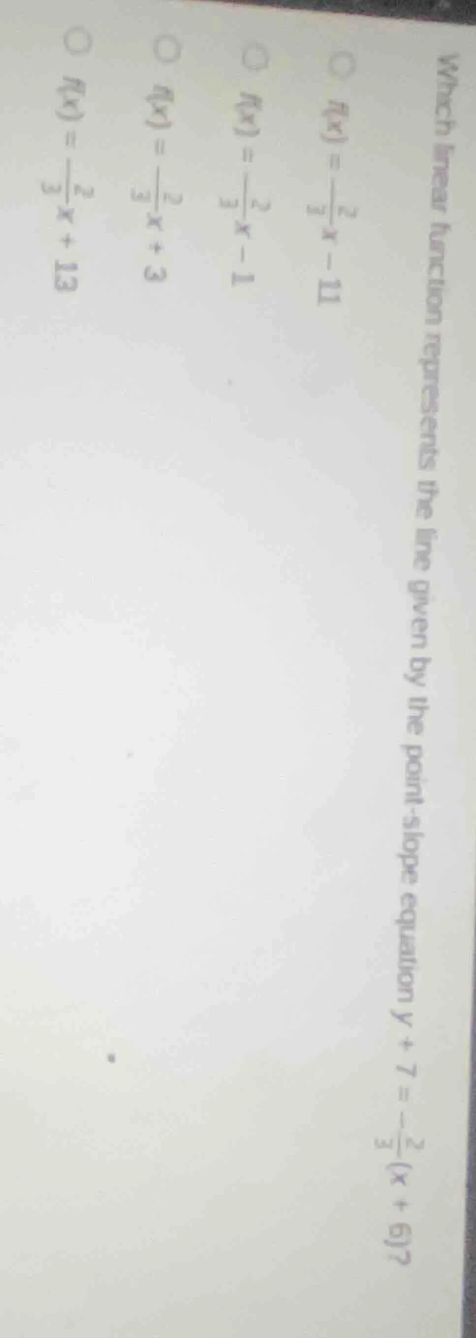 which linear function represents the line given by the point-slope equa…