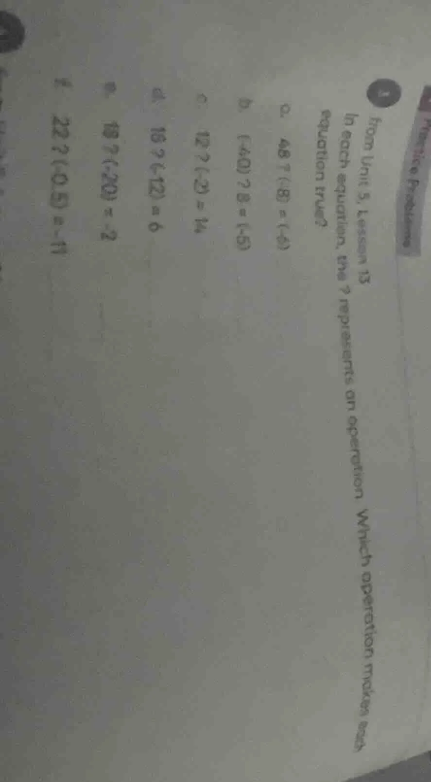 practice problems 3 from unit 5, lesson 13 in each equation, the ? repr…