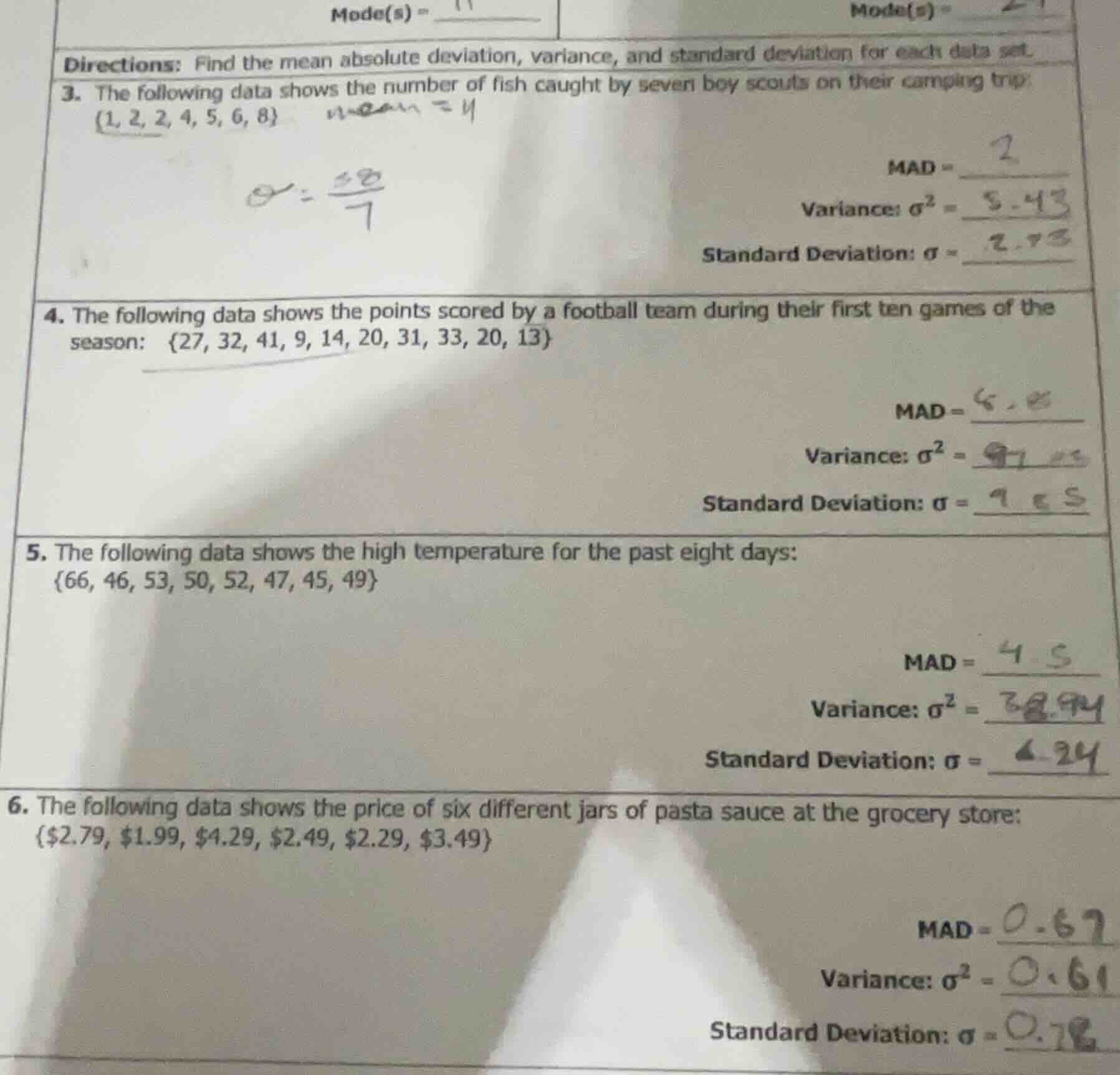 mode(s) = ______ mode(s) = ______ directions: find the mean absolute de…