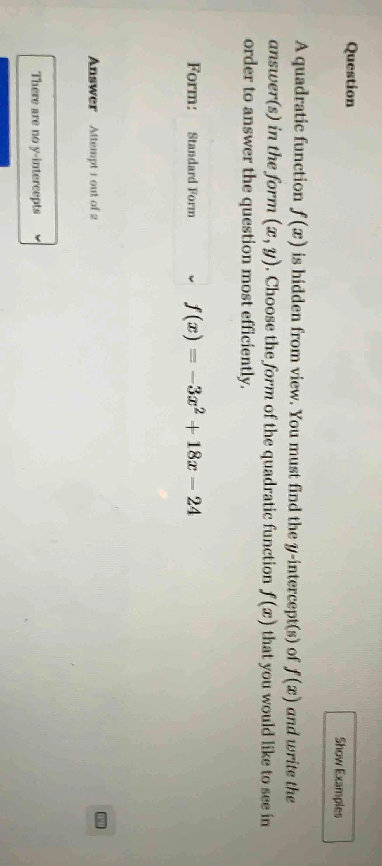 question show examples a quadratic function $f(x)$ is hidden from view.…