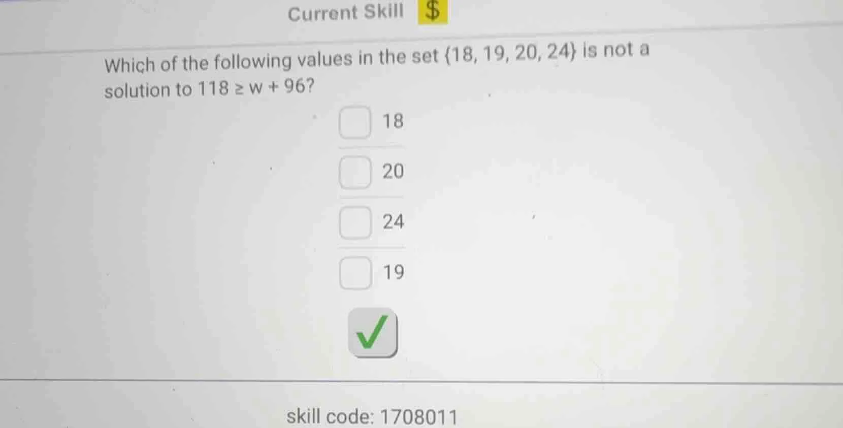current skill $which of the following values in the set {18, 19, 20, 24…
