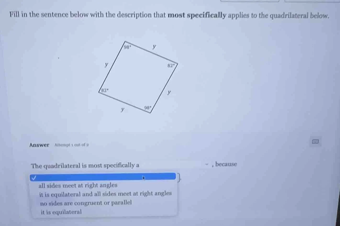 fill in the sentence below with the description that most specifically …