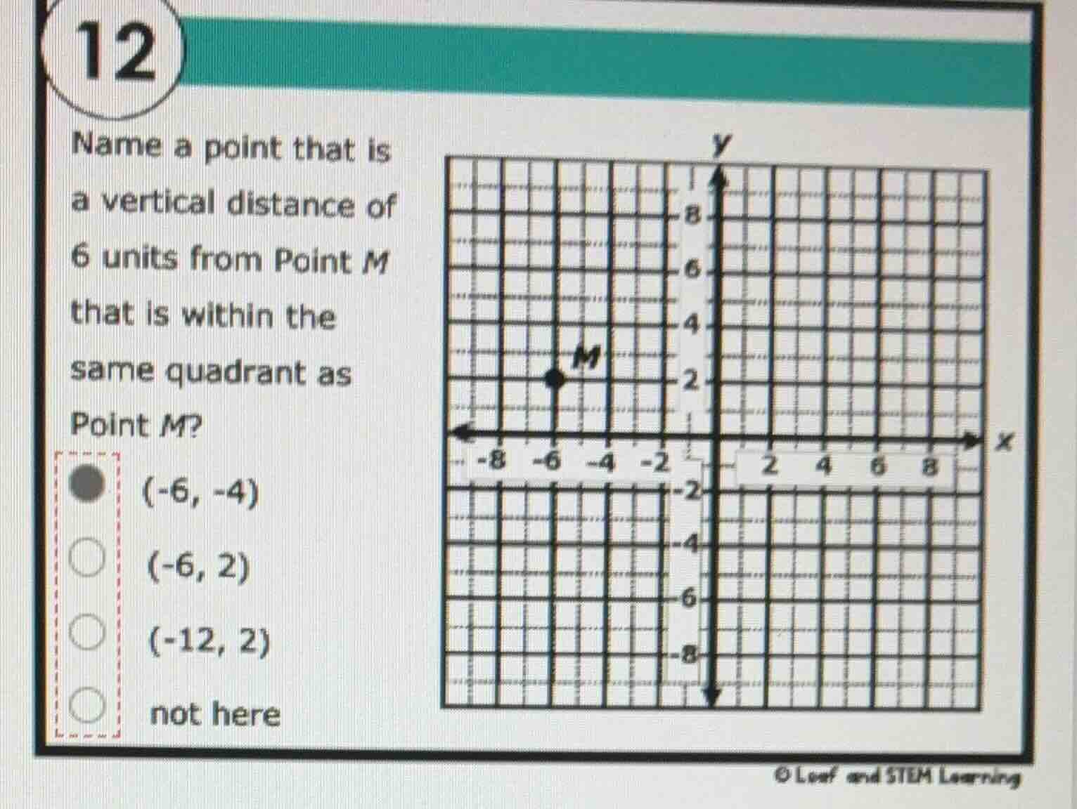 12 name a point that is a vertical distance of 6 units from point m tha…