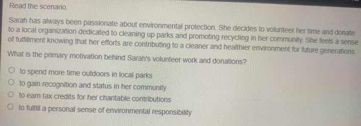 read the scenario. sarah has always been passionate about environmental…