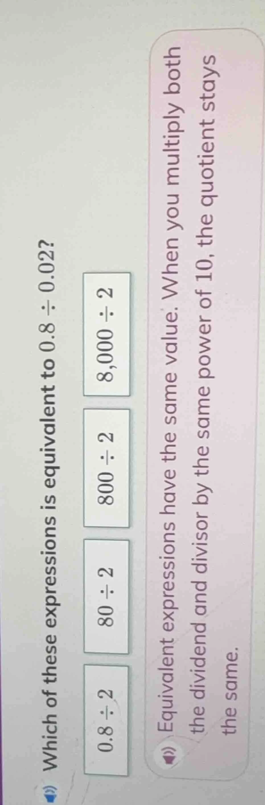 which of these expressions is equivalent to $0.8 \\div 0.02$?$0.8 \\div…