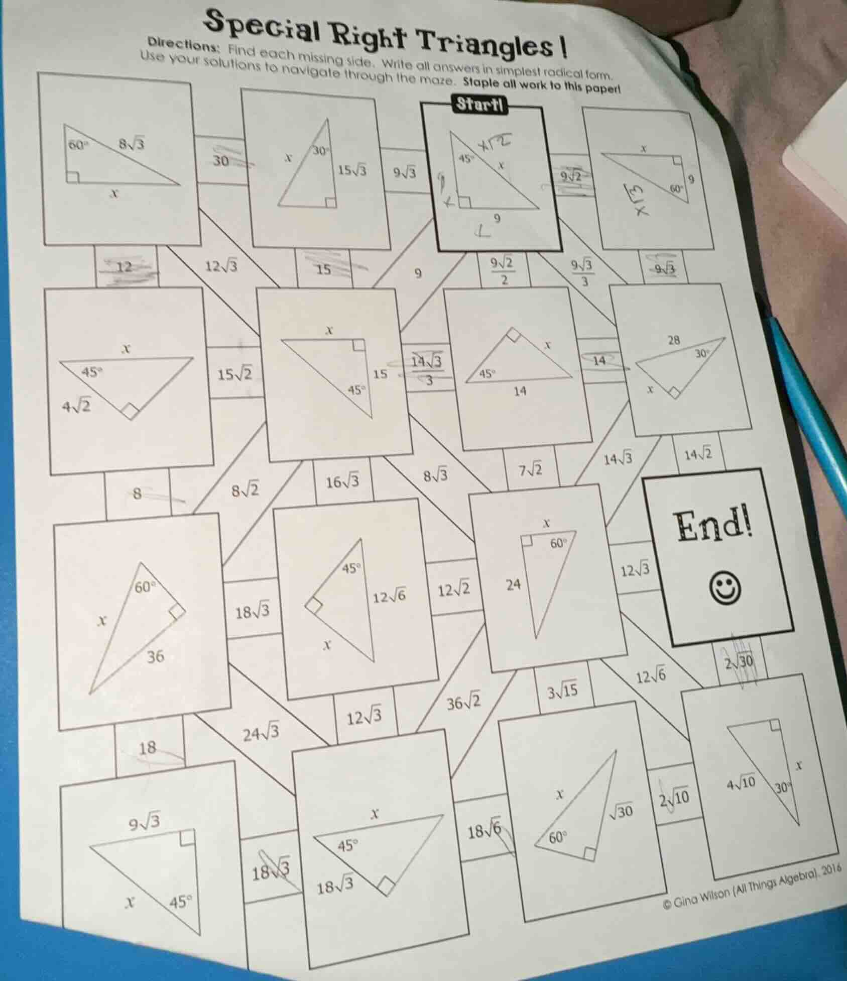 special right triangles ! directions: find each missing side. write all…