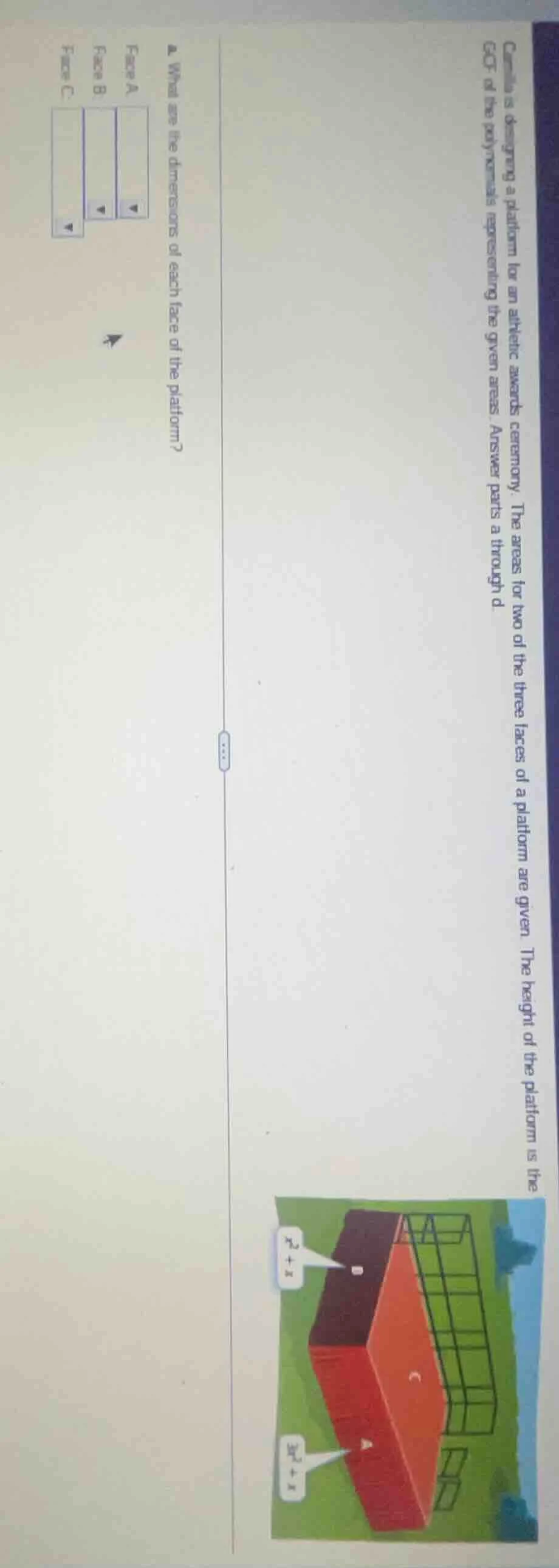 camilla is designing a platform for an athletic awards ceremony. the ar…