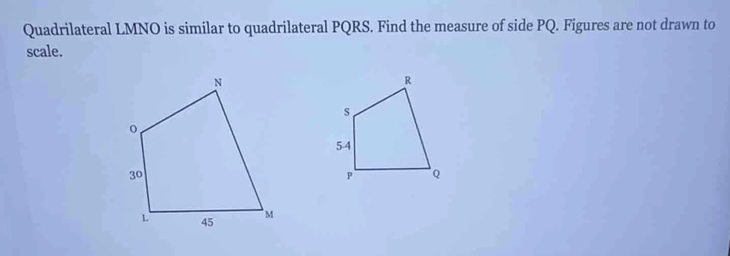 quadrilateral lmno is similar to quadrilateral pqrs. find the measure o…