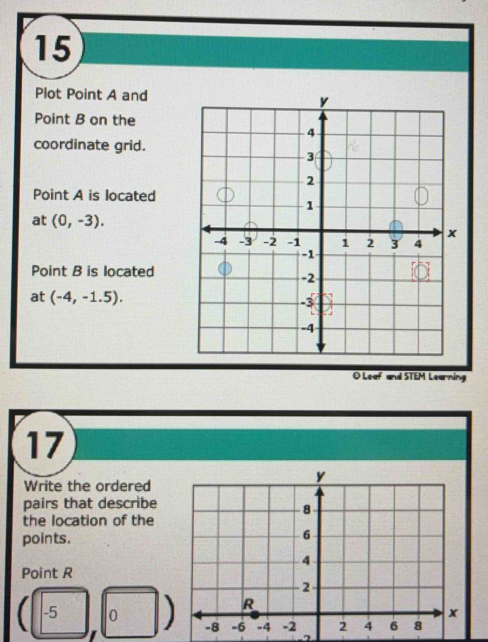 15 plot point a and point b on the coordinate grid. point a is located …