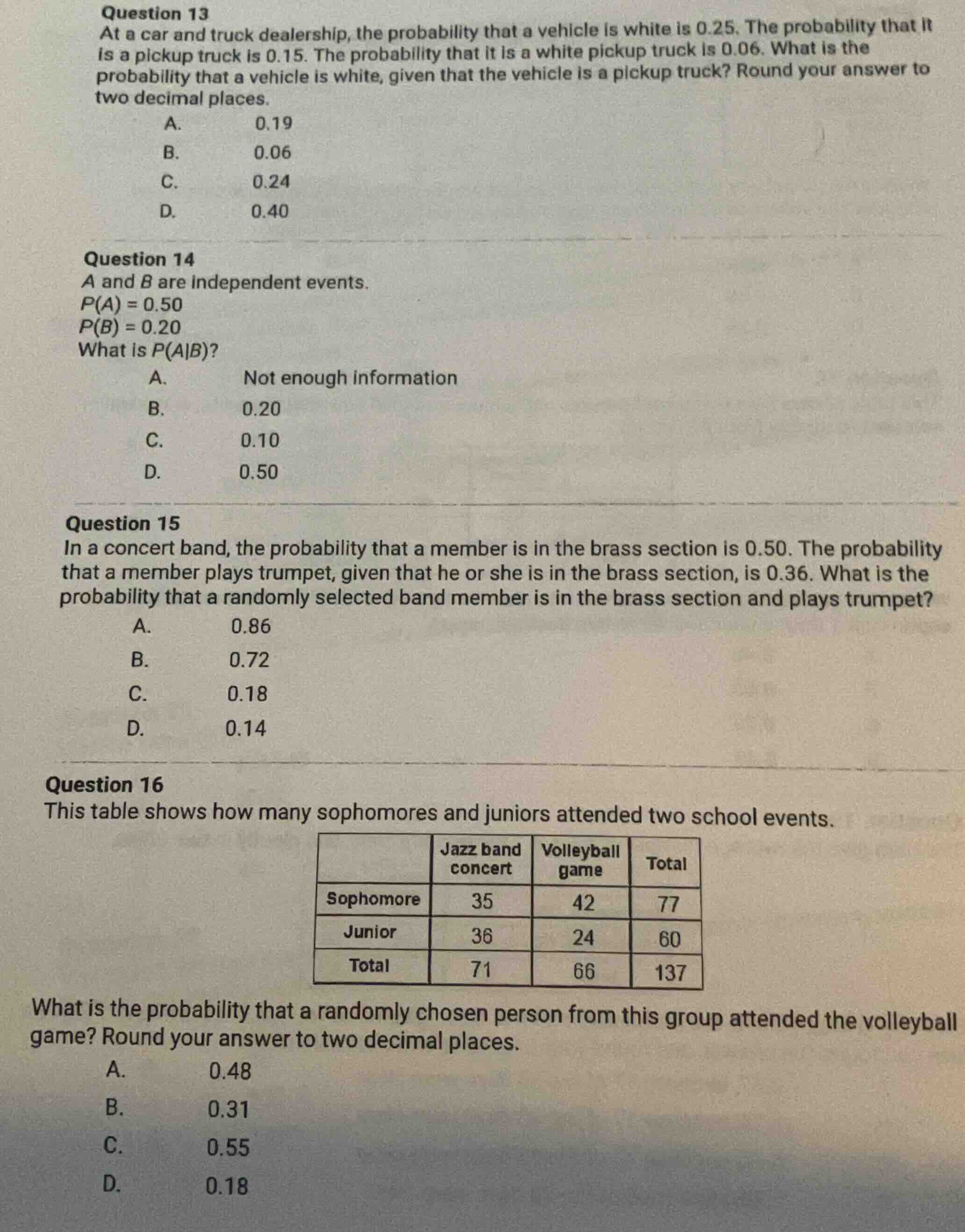 question 13 at a car and truck dealership, the probability that a vehic…