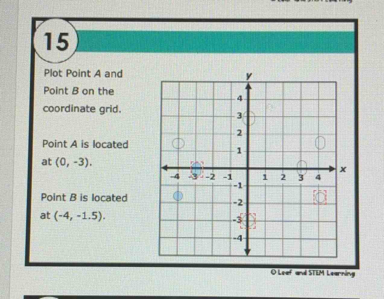 15 plot point a and point b on the coordinate grid. point a is located …