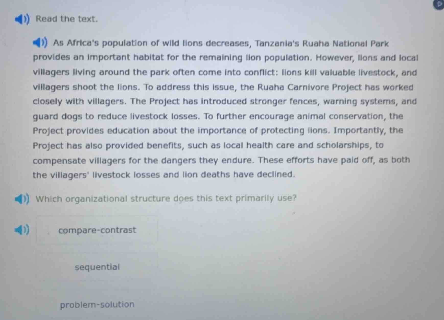 read the text. as africas population of wild lions decreases, tanzanias…