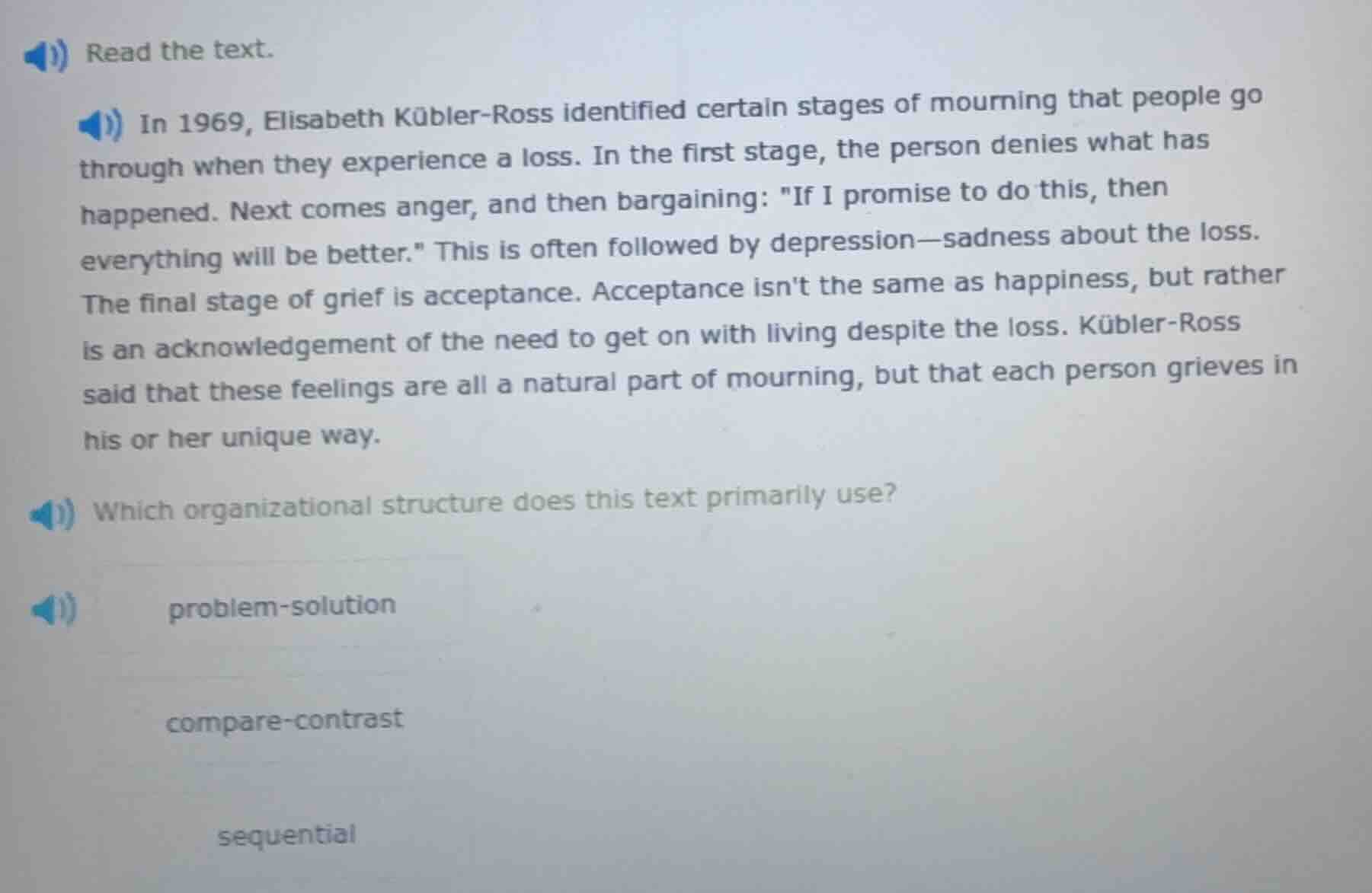 read the text. in 1969, elisabeth kübler-ross identified certain stages…