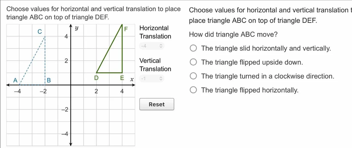 choose values for horizontal and vertical translation to place triangle…