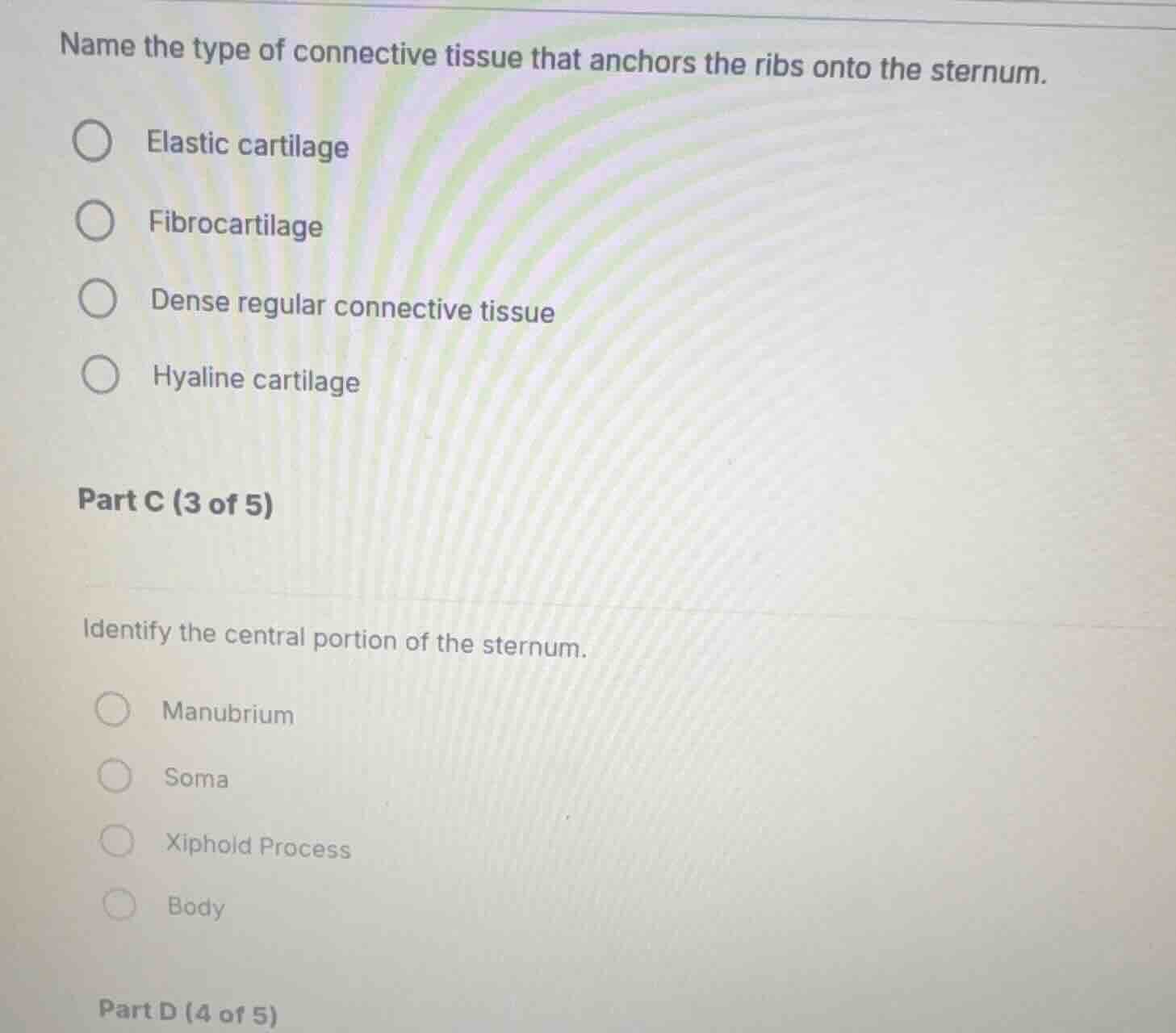 name the type of connective tissue that anchors the ribs onto the stern…