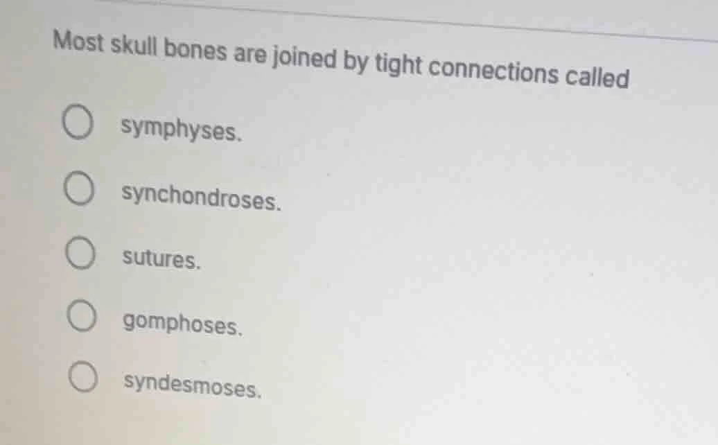 most skull bones are joined by tight connections called symphyses. sync…