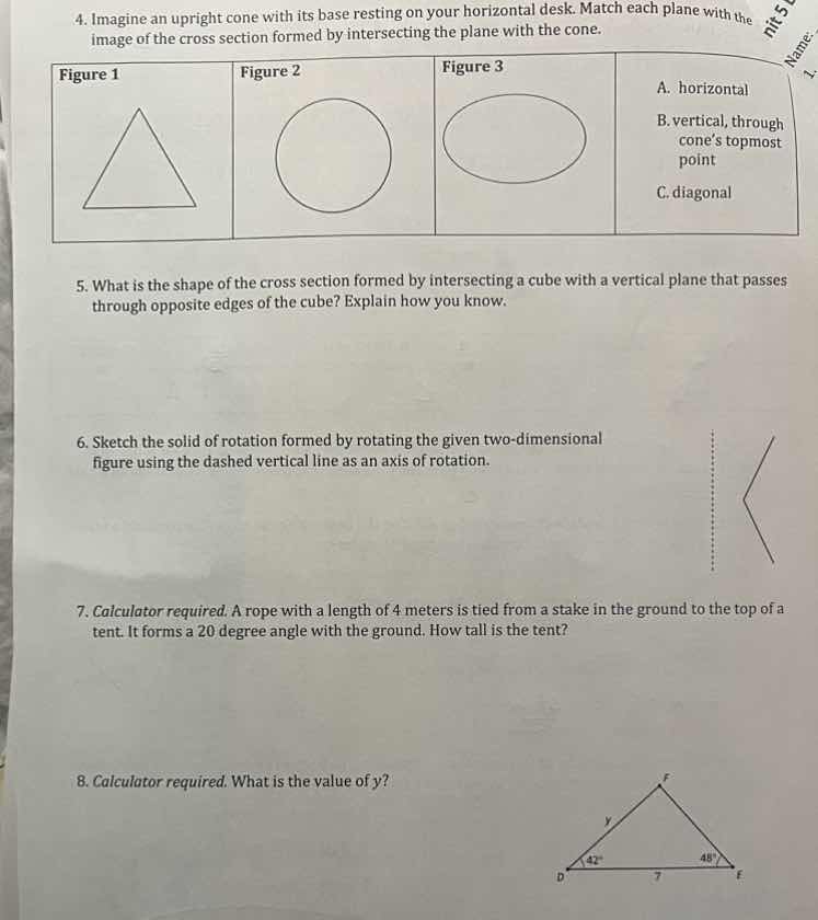 4. imagine an upright cone with its base resting on your horizontal des…