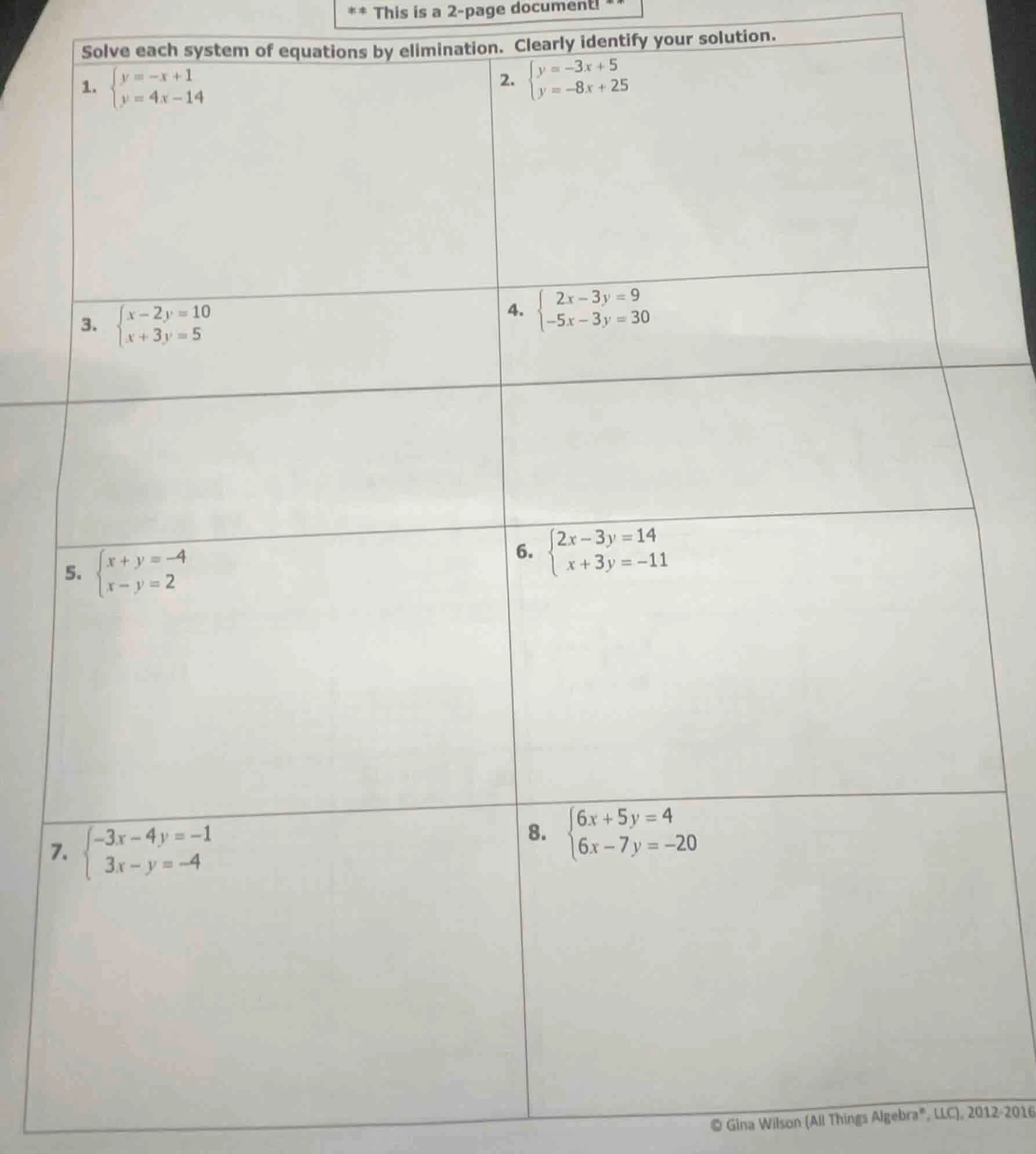 ** this is a 2-page document! ** solve each system of equations by elim…