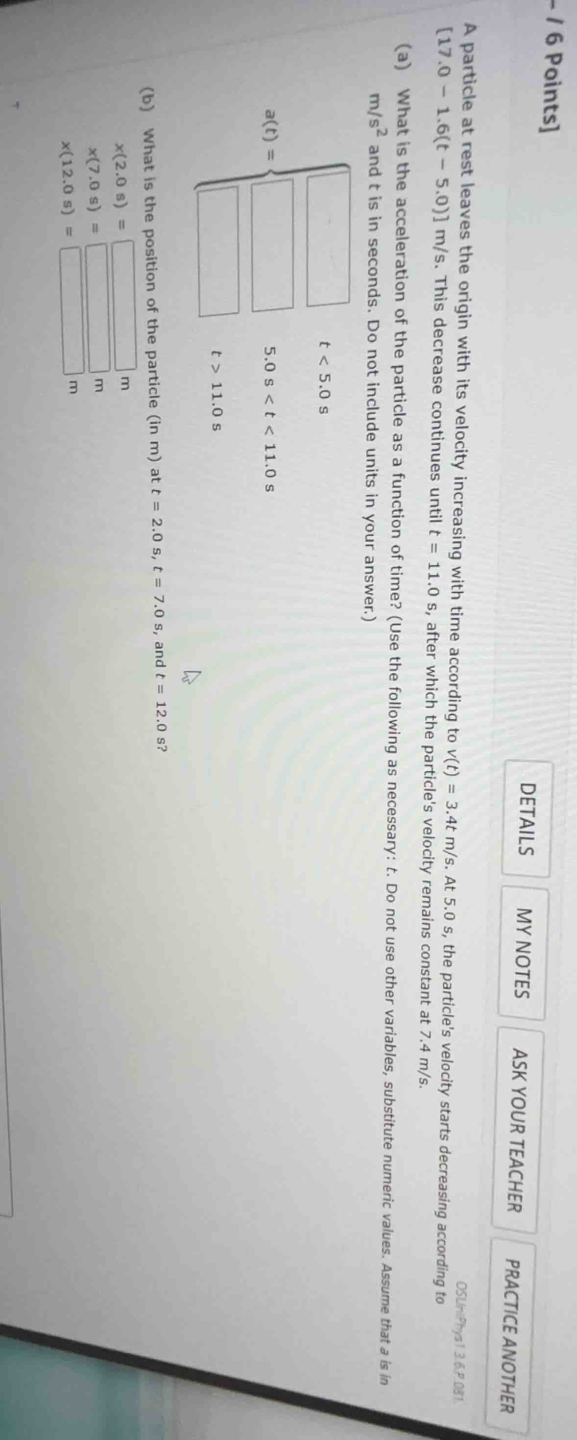 6 points a particle at rest leaves the origin with its velocity increas…