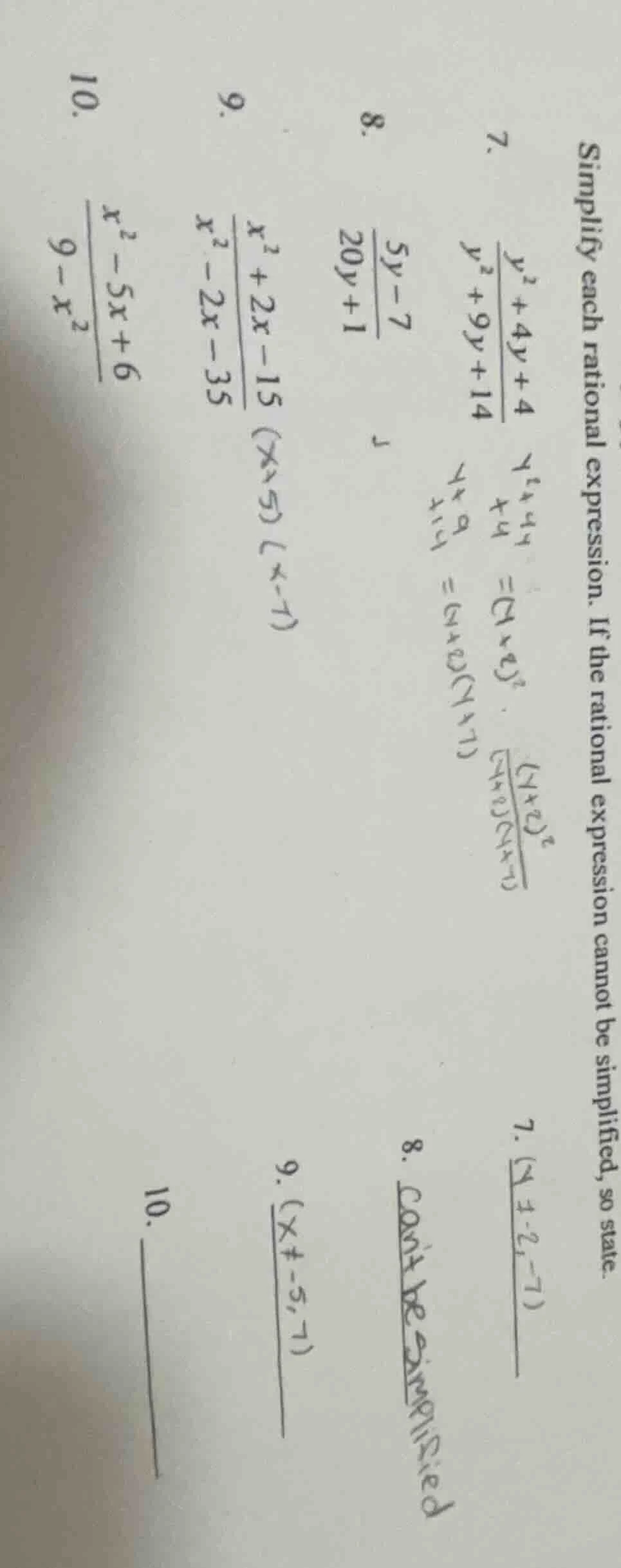 simplify each rational expression. if the rational expression cannot be…