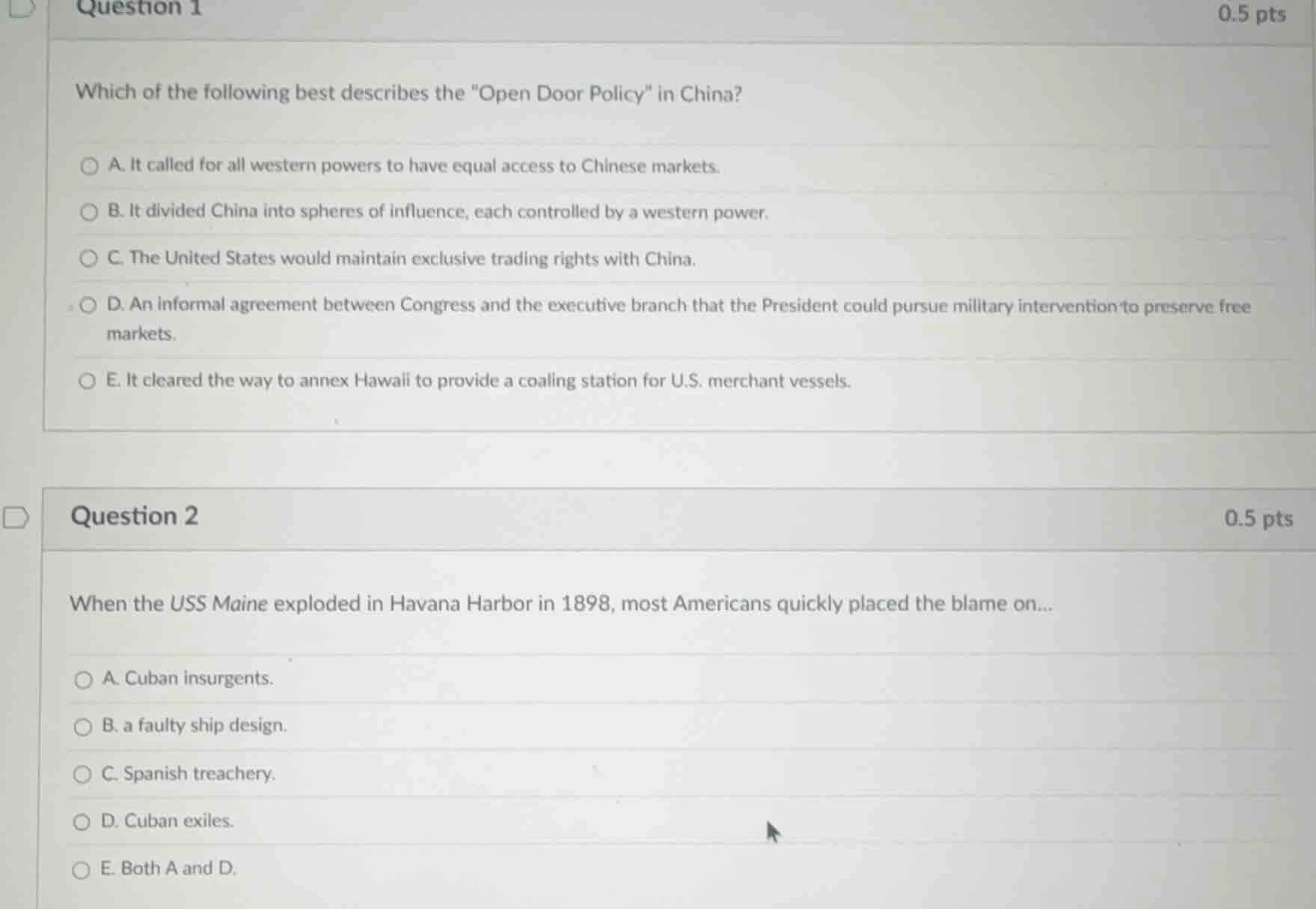 question 1 0.5 pts which of the following best describes the \open door…