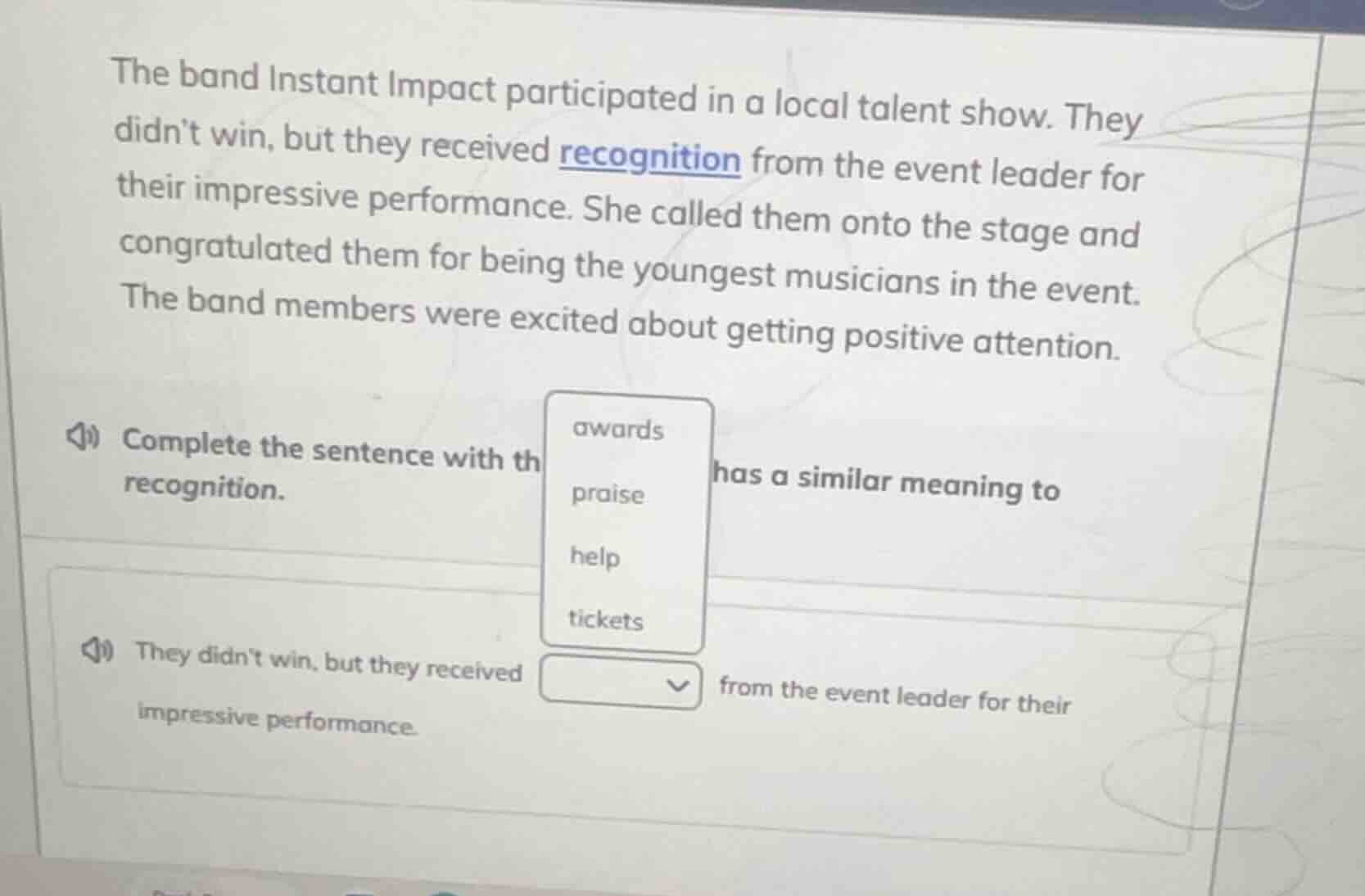 the band instant impact participated in a local talent show. they didnt…