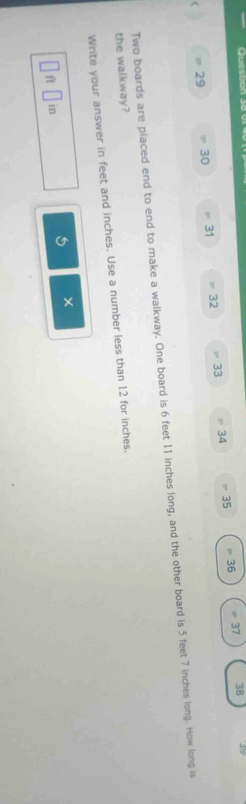 question 38 of 40two boards are placed end to end to make a walkway. on…