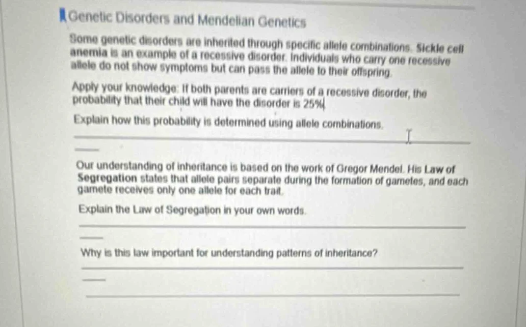 genetic disorders and mendelian genetics some genetic disorders are inh…