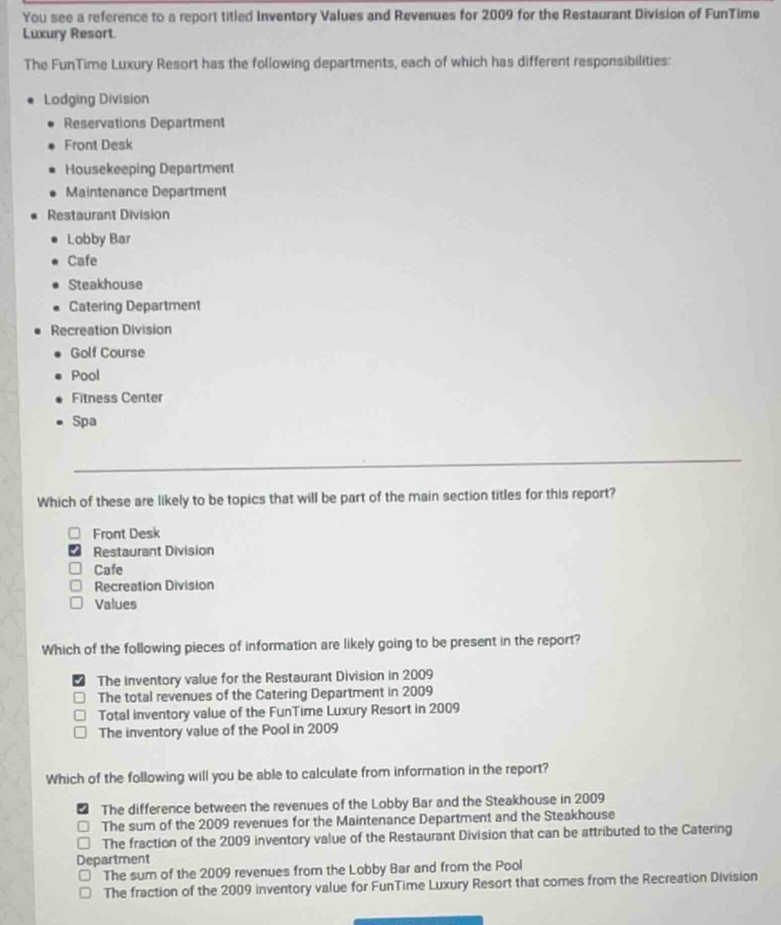 you see a reference to a report titled inventory values and revenues fo…