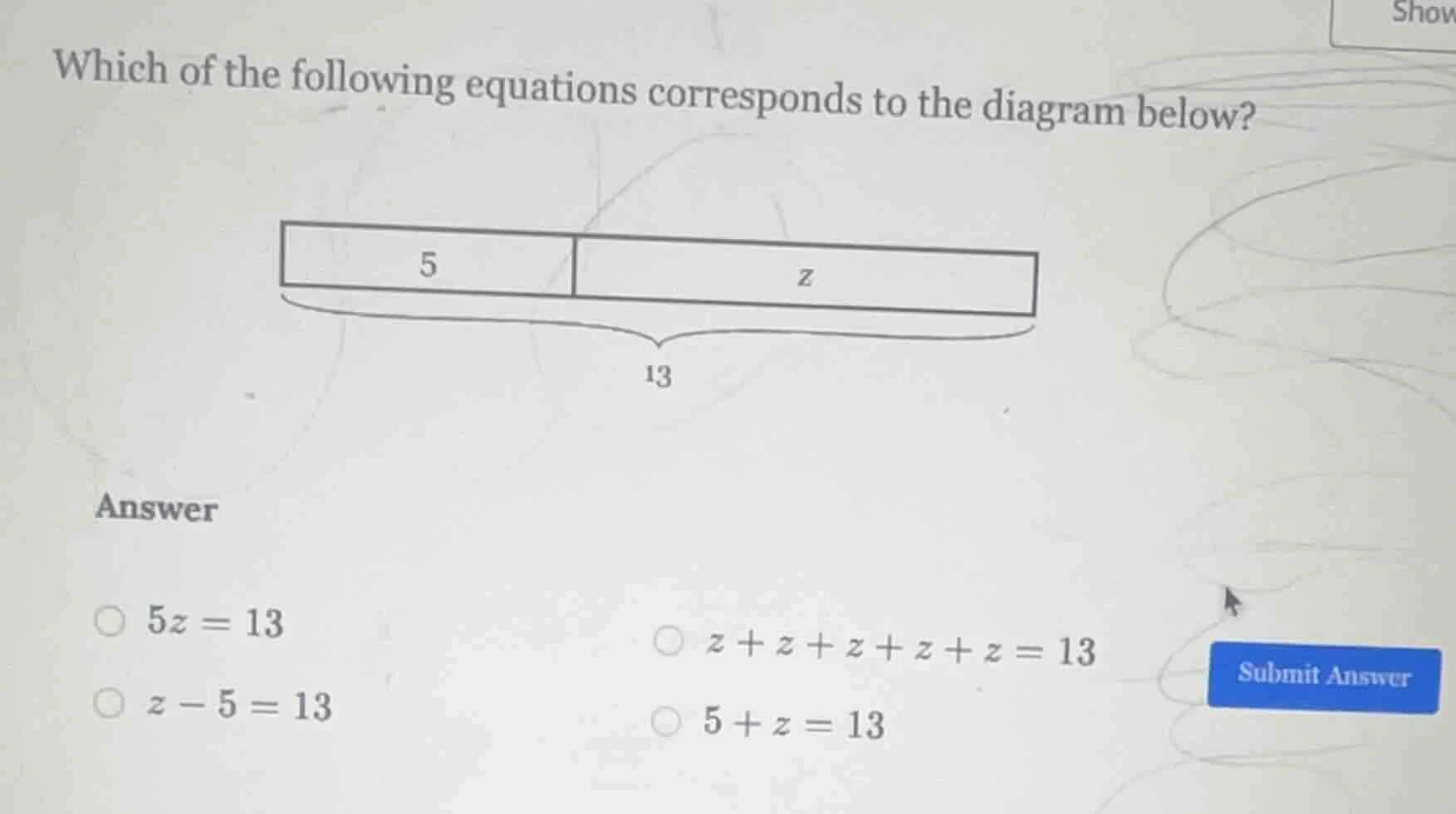 which of the following equations corresponds to the diagram below? answ…