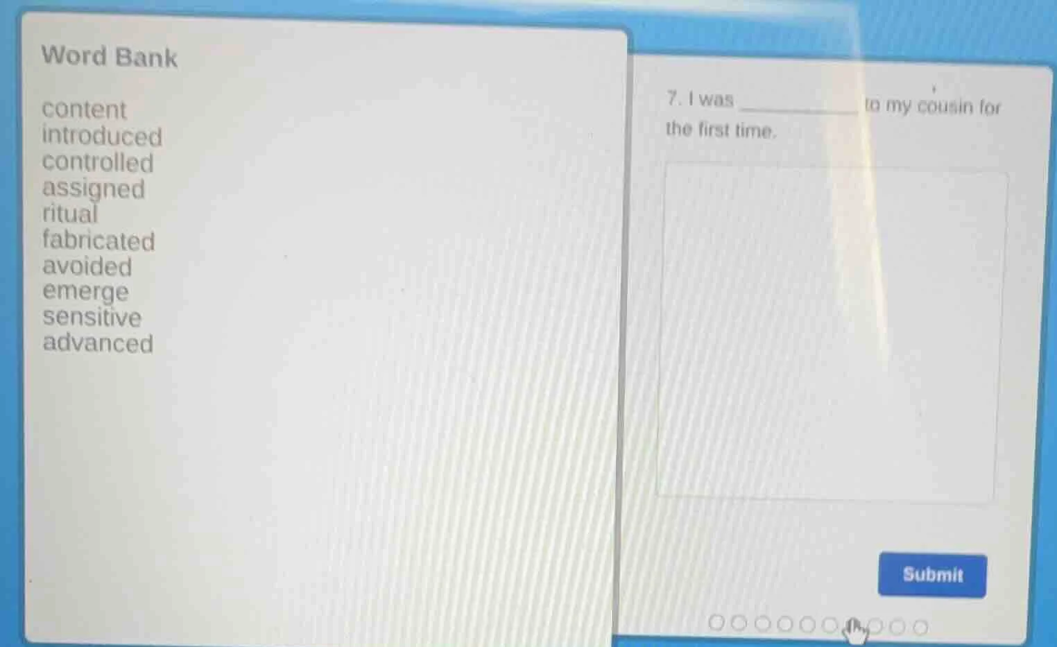 word bank content introduced controlled assigned ritual fabricated avoi…