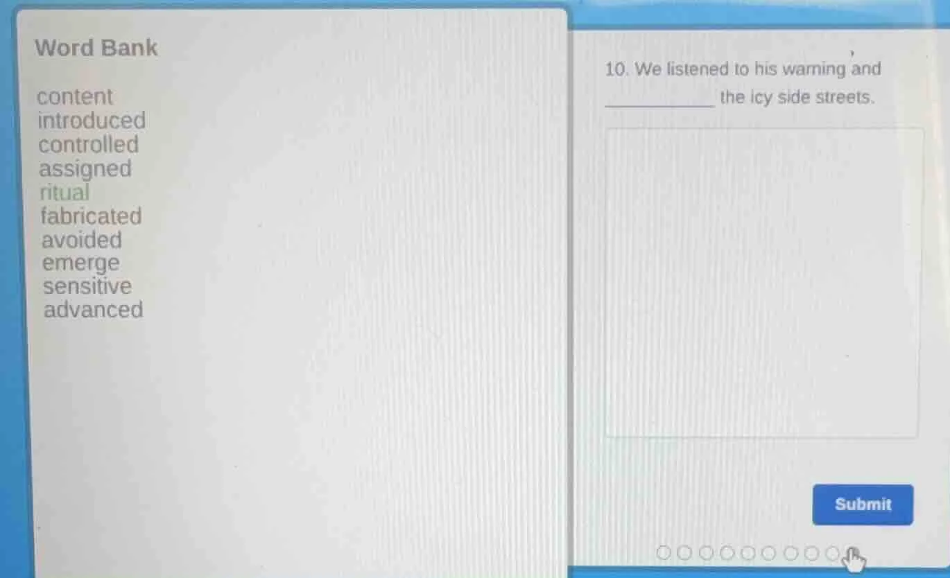 word bank content introduced controlled assigned ntual fabricated avoid…