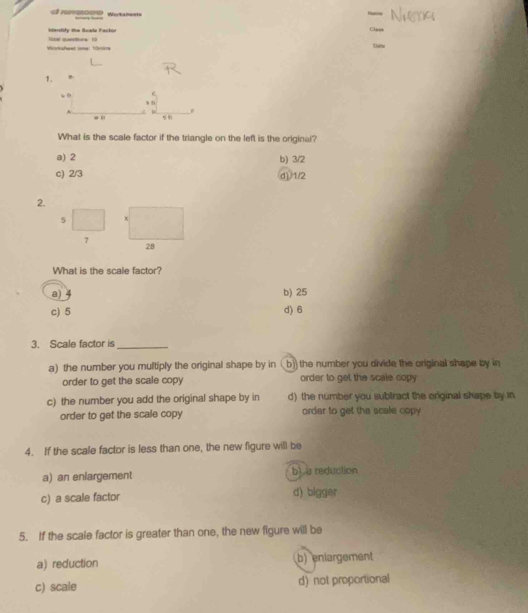 worksheets name identify the scale factor class total questions: 10 dat…