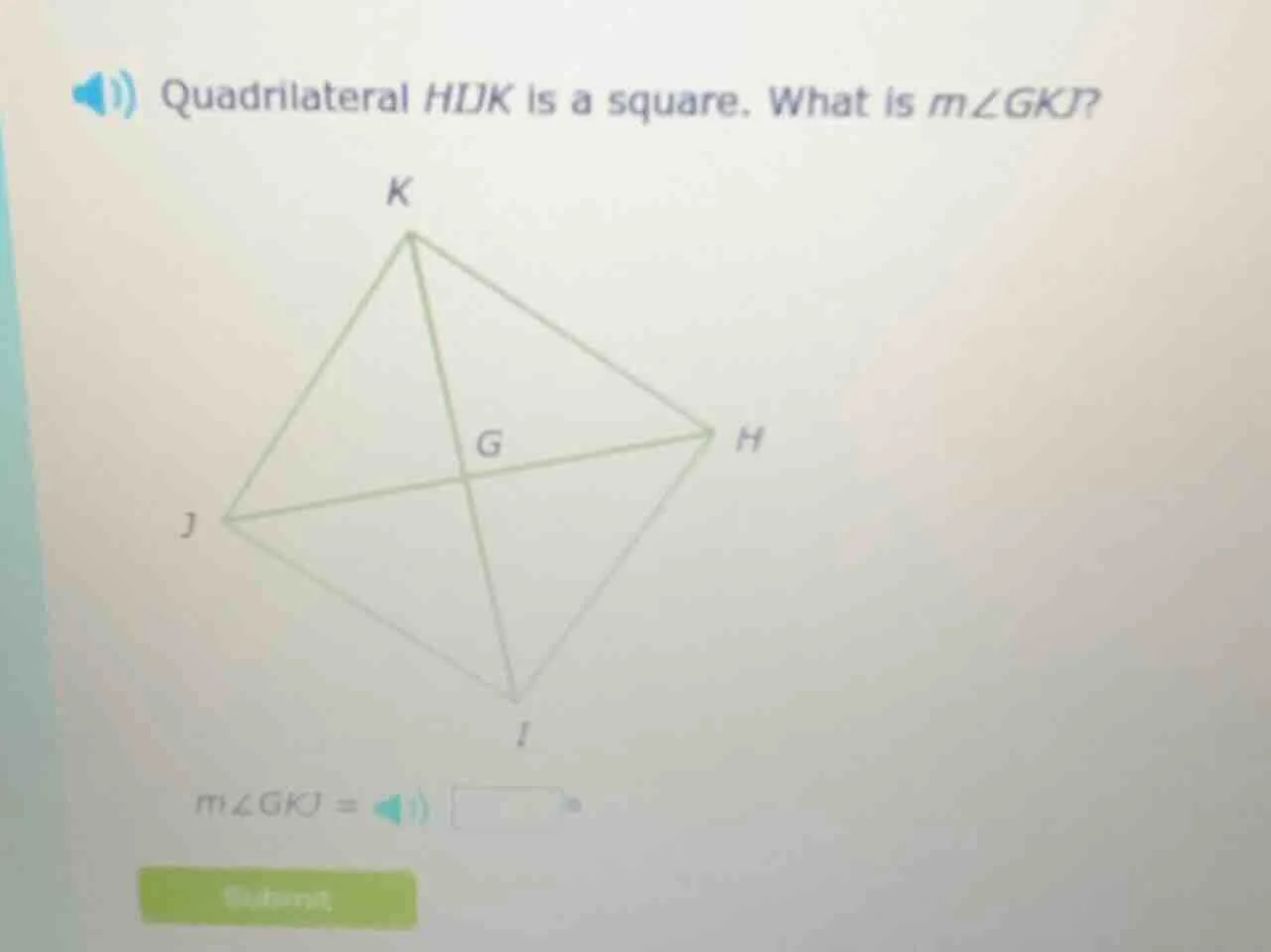 quadrilateral hijk is a square. what is $m\\angle gkj$? $m\\angle gkj =…