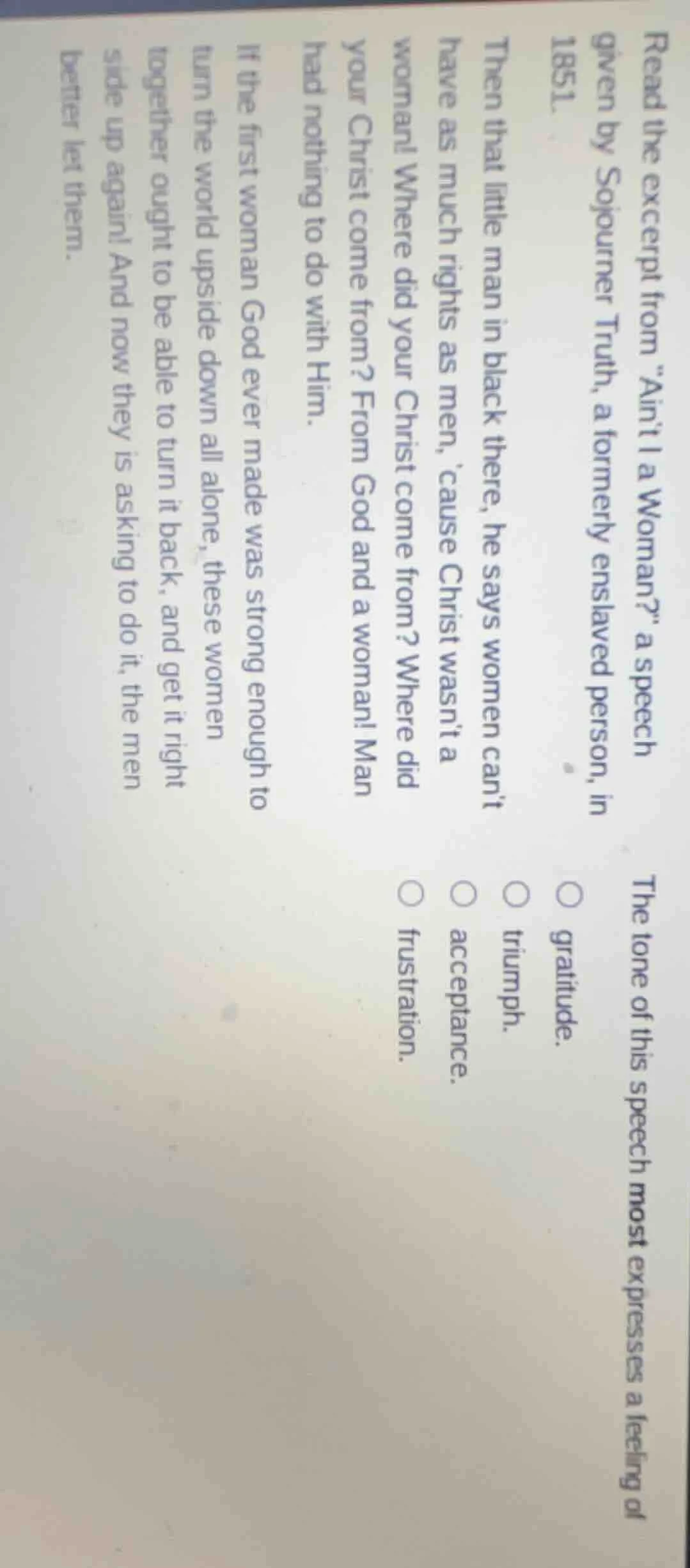 read the excerpt from \aint i a woman?\ a speech given by sojourner tru…