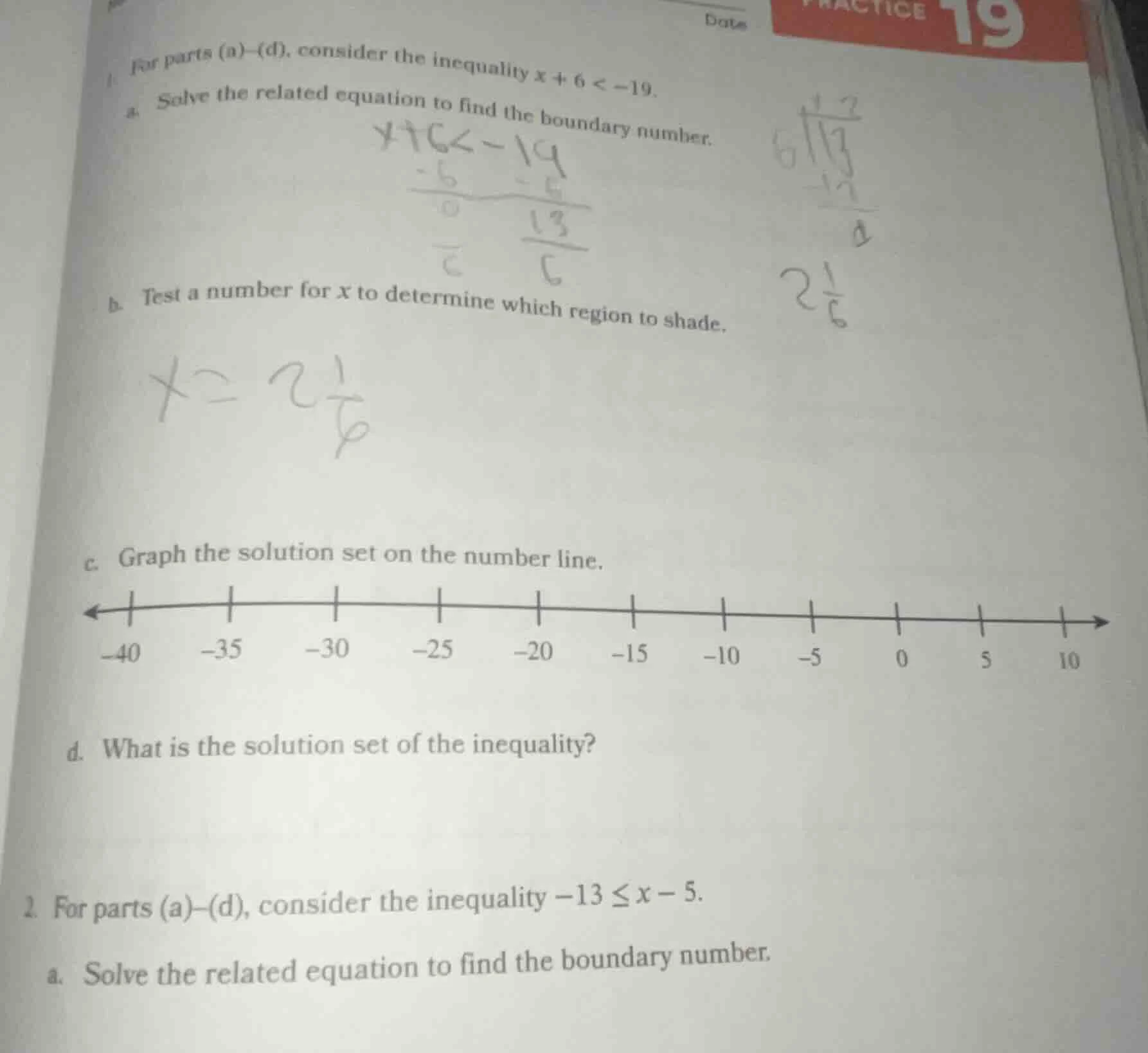 date practice 19 1. for parts (a)-(d), consider the inequality $x + 6 <…