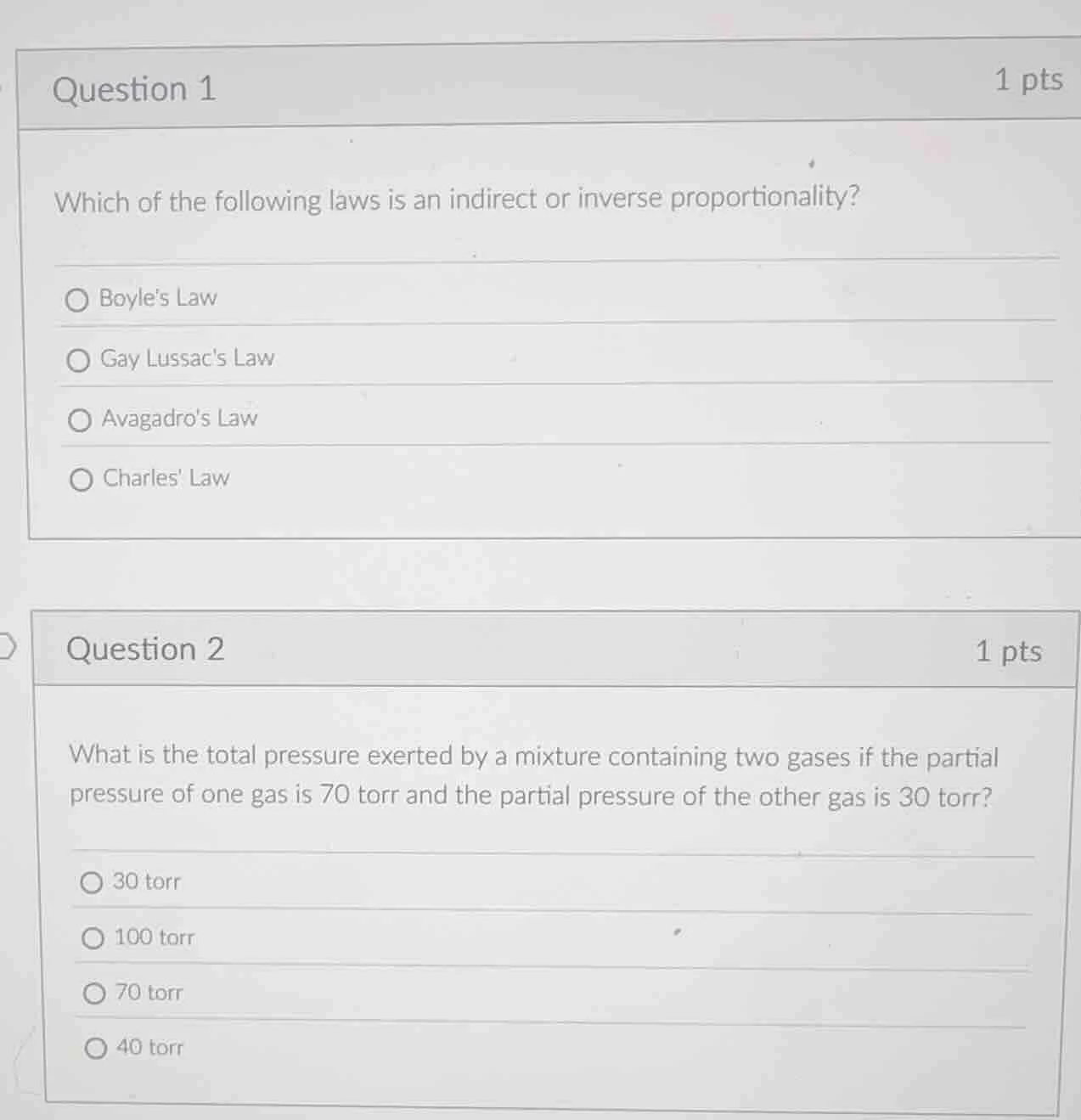 question 1 1 pts which of the following laws is an indirect or inverse …