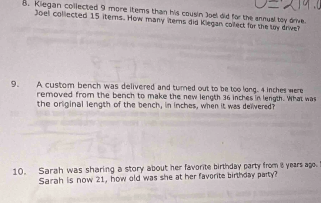 8. kiegan collected 9 more items than his cousin joel did for the annua…