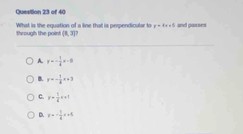 question 23 of 40 what is the equation of a line that is perpendicular …