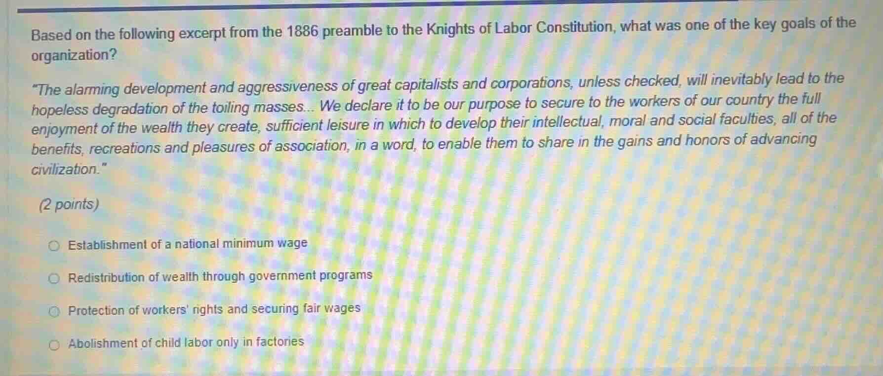 based on the following excerpt from the 1886 preamble to the knights of…