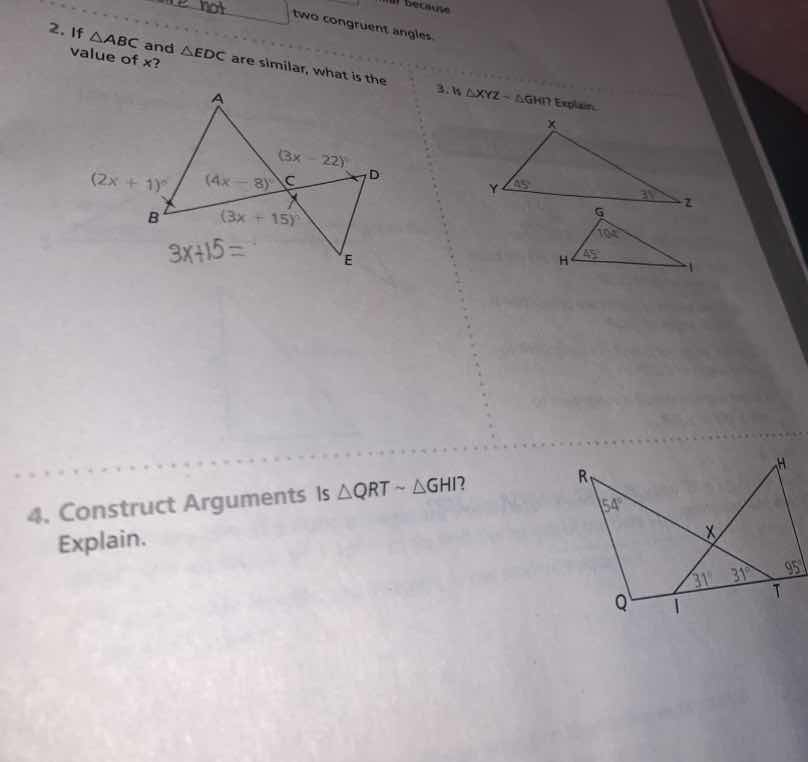 because two congruent angles. 2. if $\\triangle abc$ and $\\triangle ed…